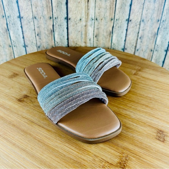 Soda Women's Tan and Silver Slide Sandals - Picture 4 of 5